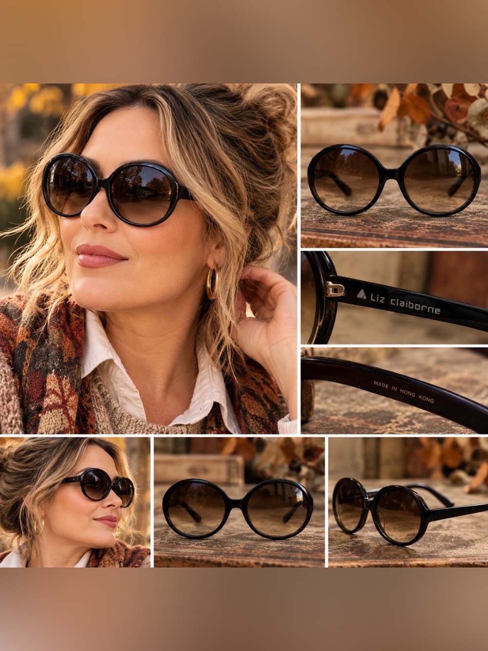 Vintage- Black round Women’s Sunglasses with Brown Gradient Lenses